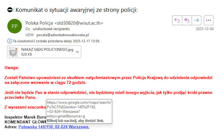 Mailowy komunikat o sytuacji awaryjnej od Polskiej Policji – ile osób da się na to złapać?
