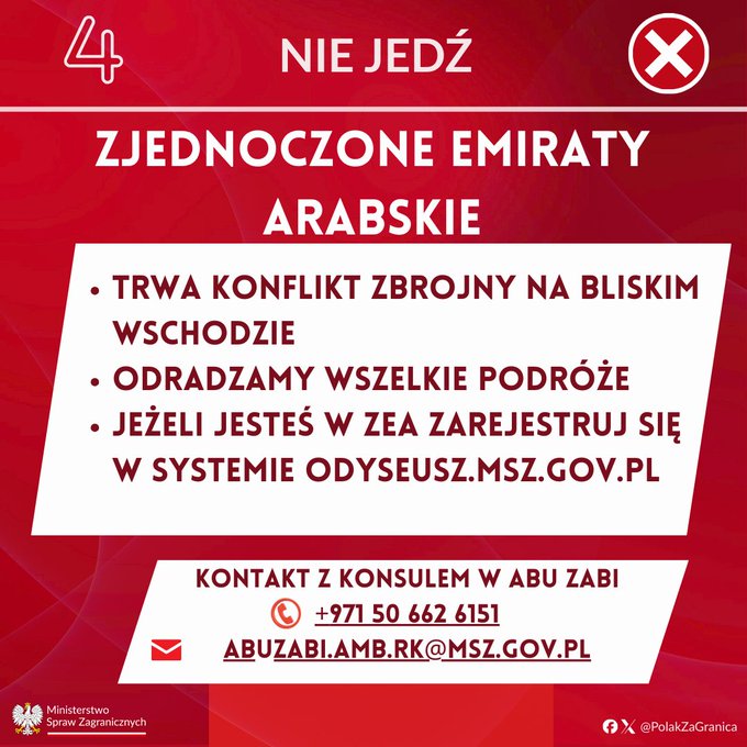 MSZ wydał komunikat w sprawie podróży lub pobytu w rejonie wojny w Iranie